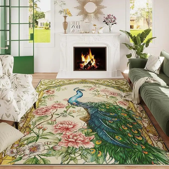 Vintage Peacock Large Area Living Room Carpet Animal Anti Slip Sofa Coffee Table Floor Mat Washable Bedroom Bedside Home Rug 러그