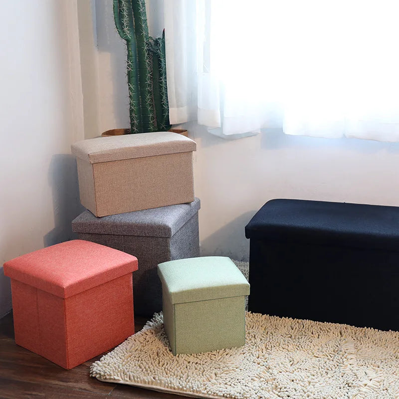 Multifunctional Fabric Organizer Storage Stools Box Foldable Storage Stool Boxes With Padded Seat Home Organization Sundries Box