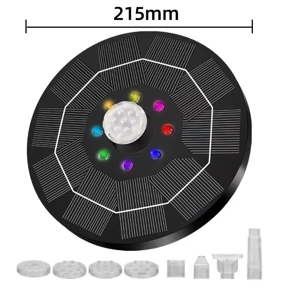 5.5W Solar Fountain Pump Built-in 5000mAh Battery, Solar Powered Water Fountain Pump with LED Lights for Pond, Garden