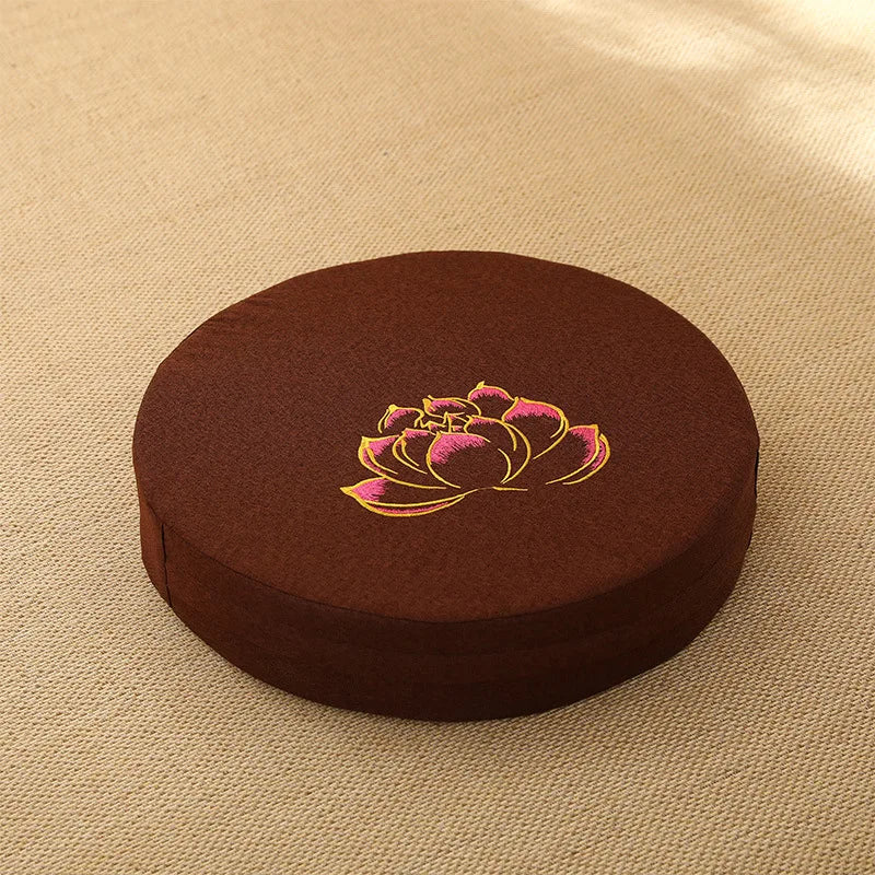 40x6cm Linen Meditation Cushion Round Yoga Floor Pillow Lotus Embroidery Zafu Tatami Seat Pad Removable Cover