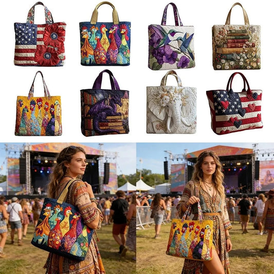 Trendy Vintage Quilted Tote Bag 3D Printed Patterns Large Capacity Travel Handbag Cotton Lightweight Canvas Bag Women Accessory