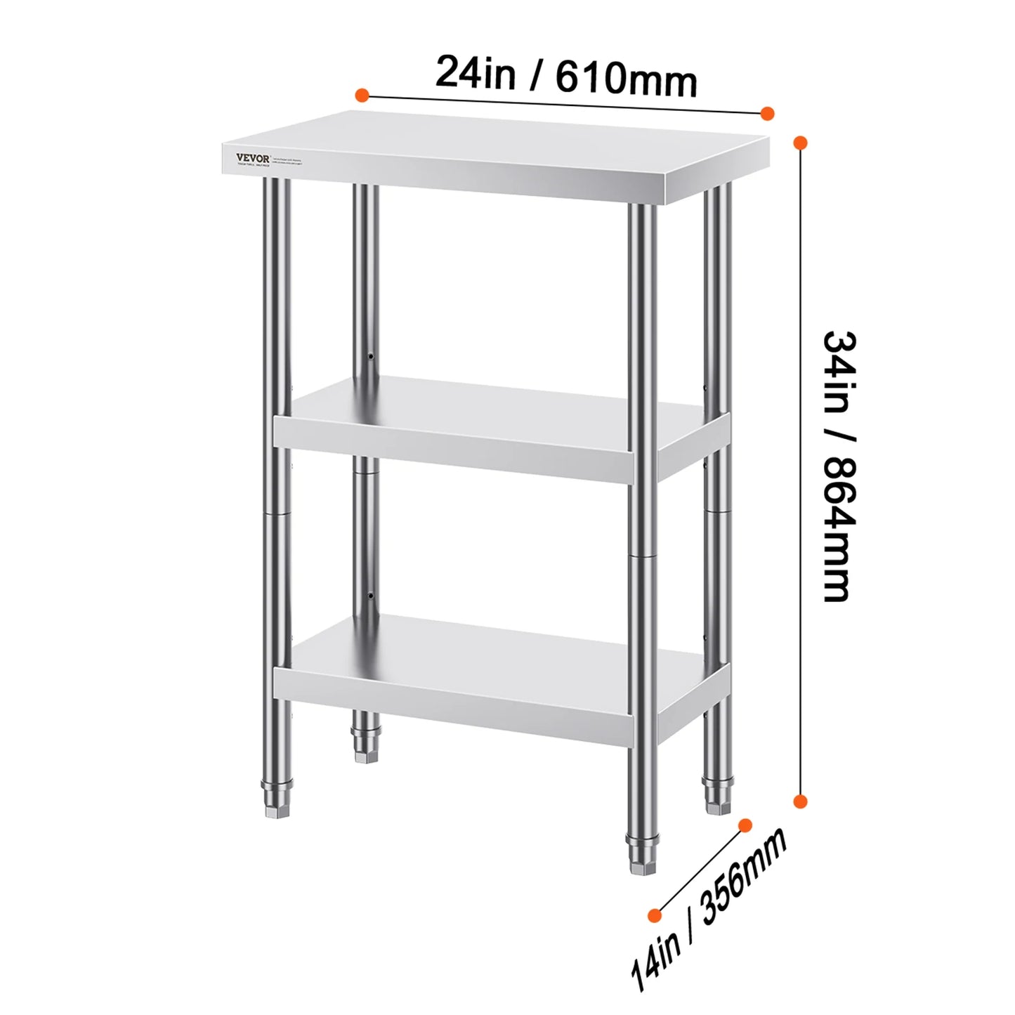 SucceBuy Stainless Steel Food Prep Table Commercial Kitchen Worktable with 2 Adjustable Undershelf for BBQ Kitchen Home Garage