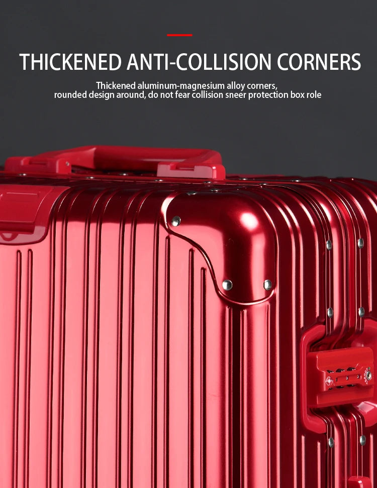 Aluminum-Magnesium Alloy Suitcase, High-Quality Rolling Luggage Available in 20”, 24”, 26”, and 29” sizes. Durable trolley luggage perfect for travel, carry-on, and cabin use.