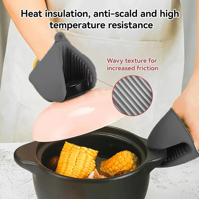 2pcs Mini Oven Gloves Silicone Heat Resistant Cooking Gloves Insulated Non-slip Gloves Clip Pot Rack Cooking Oven Gloves