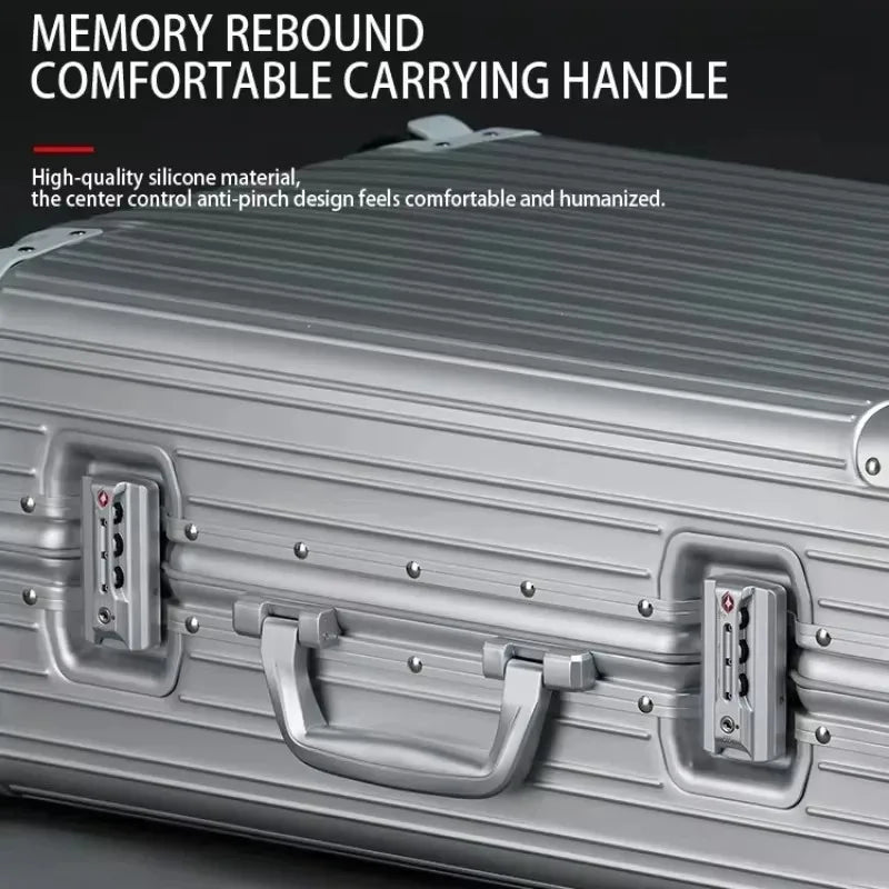 Aluminum-Magnesium Alloy Suitcase, High-Quality Rolling Luggage Available in 20”, 24”, 26”, and 29” sizes. Durable trolley luggage perfect for travel, carry-on, and cabin use.
