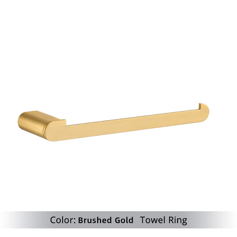 Brushed Gold  Bathroom Accessories Sets 4 Wall Mounted Towel Bar Robe Hooks Toilet Paper Roll Holder Stainless Steel Hardware