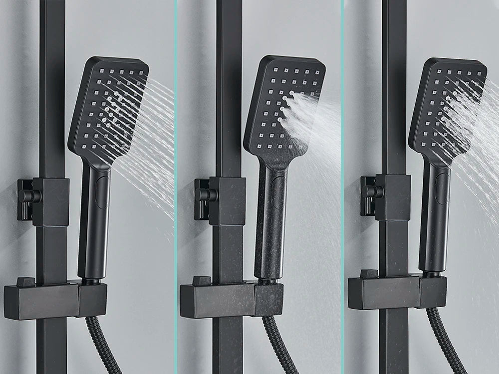 Black Display Thermostatic Shower Faucet Set Rainfall Bathtub Tap With Bathroom Shelf Water Flow Produces Electricity