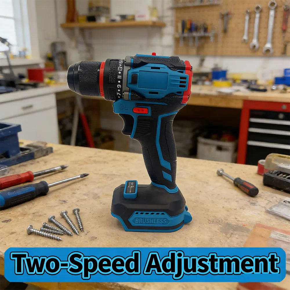 10mm Brushless Electric Impact Drill Driver 2-Speed Cordless Power Tool for Home DIY Construction 18V Battery Not Included