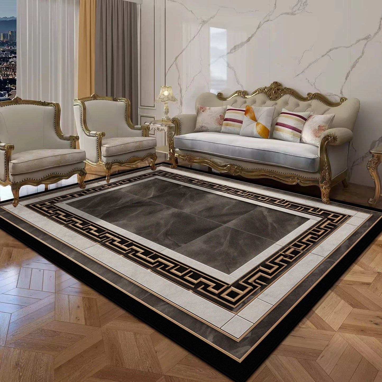 Black Gold Marble Luxury Carpet for Living Room Decorations Sofa Table Large Area Rugs Balcony Long Floor Mat Anti-slip Doormat