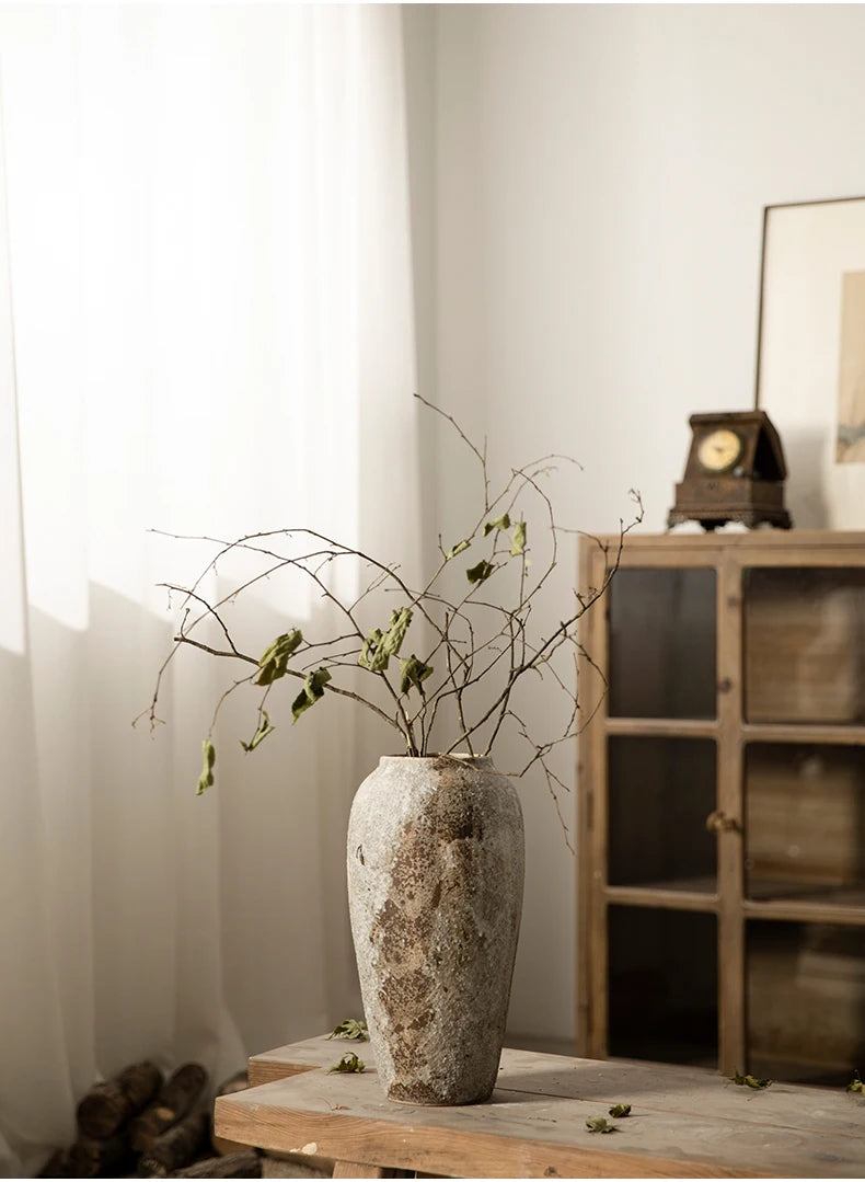 Hydroponic Flower Arranging Ceramic Vase Mottled Retro Chinese Pottery Jars Decorative Decorations for Living Room TV Cabinets