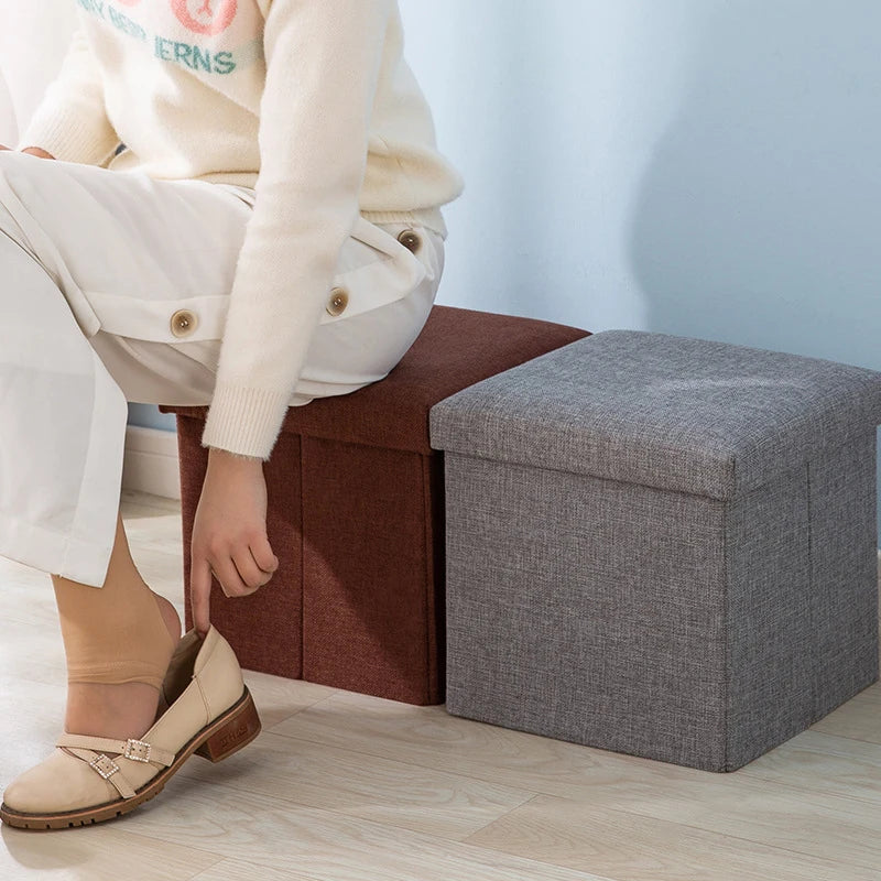 Multifunctional Fabric Organizer Storage Stools Box Foldable Storage Stool Boxes With Padded Seat Home Organization Sundries Box