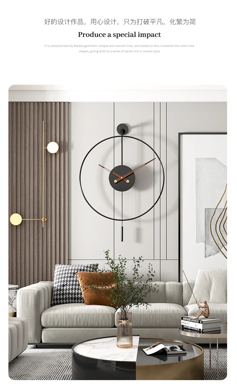 Spanish Minimalist Metal Wall Clock No Drill Installation Modern Industrial Style Large Silent Quartz Clock for Living Room