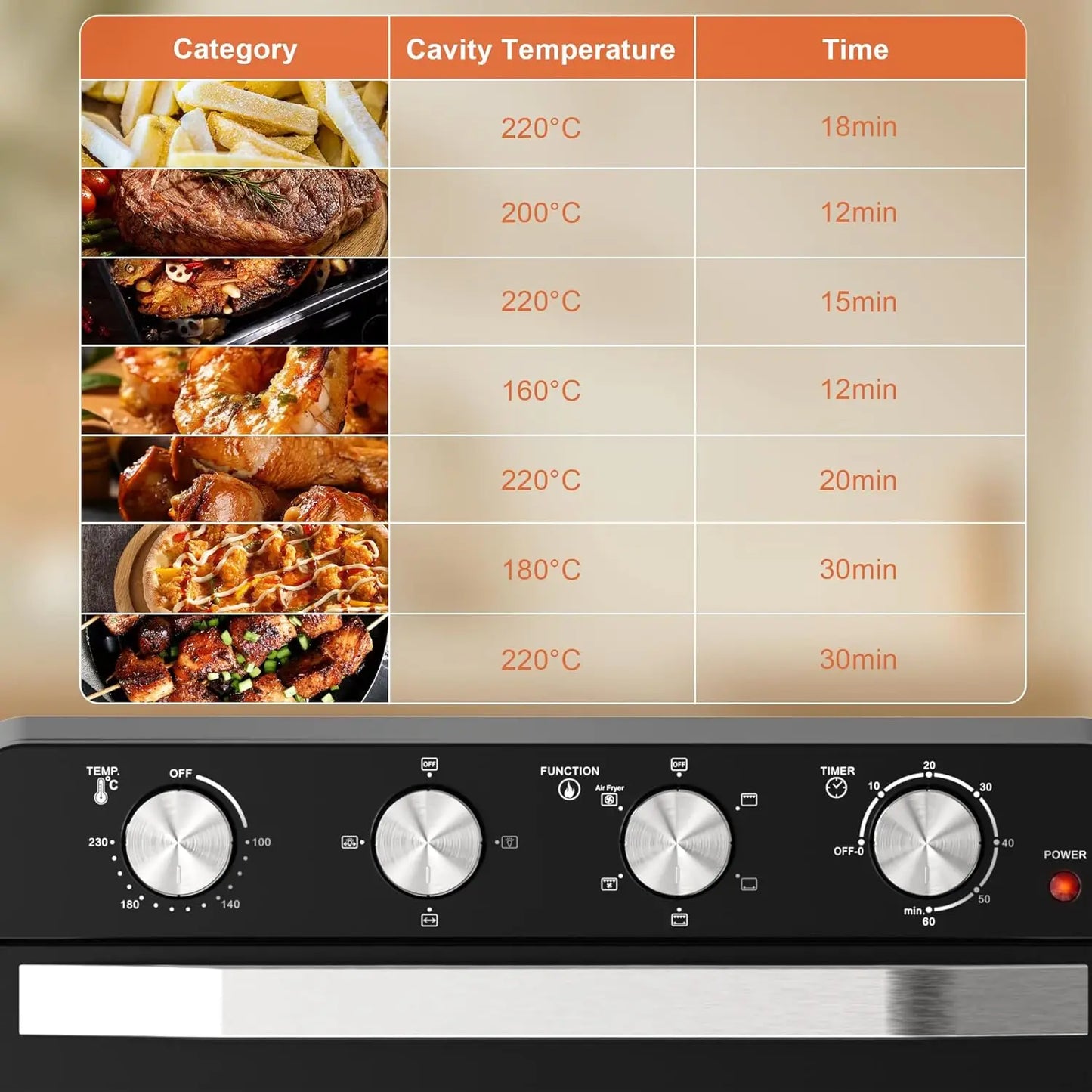Karinear 36L Air Fryer Oven, 1700W Stainless Steel Airfryer 10 in 1 Countertop Oven, Double-layered Glass Door, Accessory Set