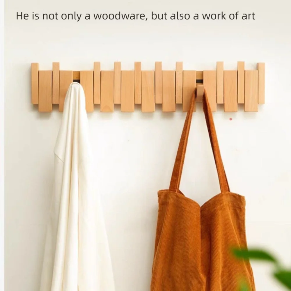New Wall Mounted Wood Coat Racks with 8 Hooks Art Entry Door Porch Hanging Hook Piano Key Shaped Clothes Hook Home Decor