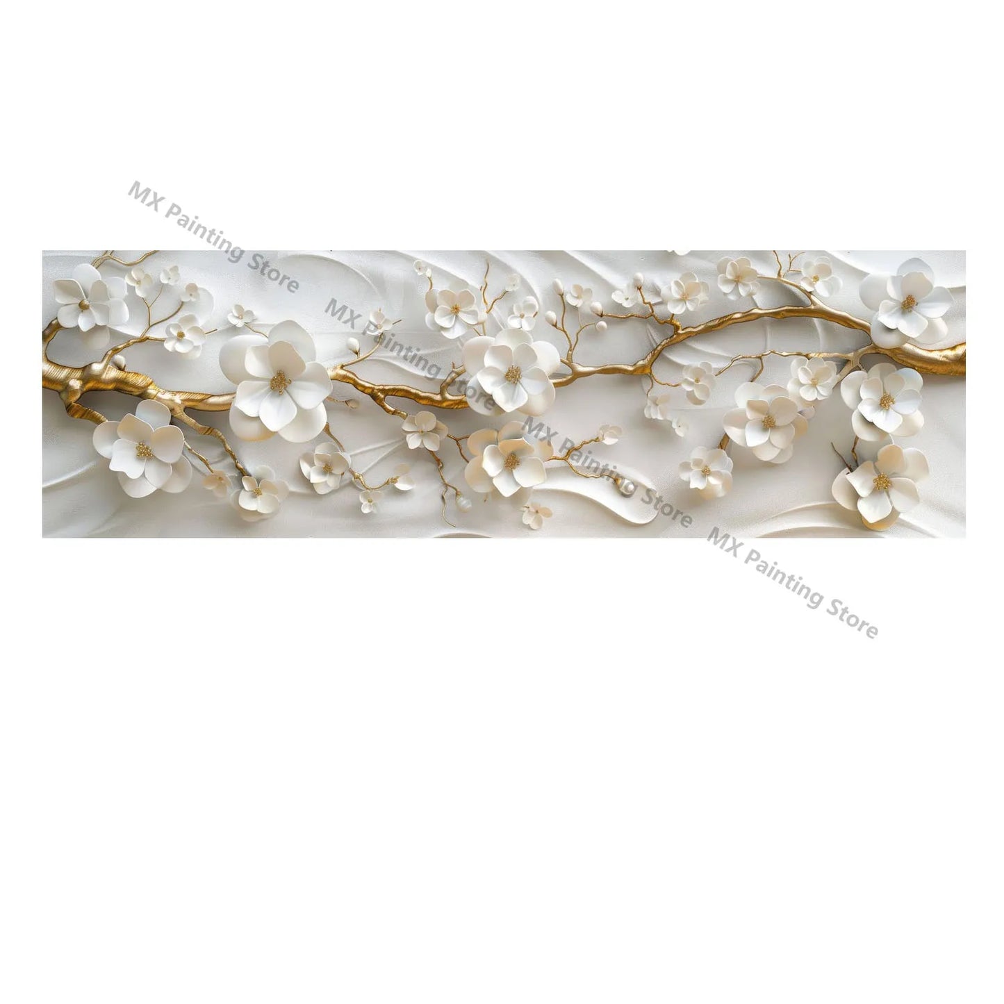 Abstract Floral Canvas Paintings,Modern Print White Flowers With Gold Branches And Leaves Posters,Nordic Living Room Decor Gift