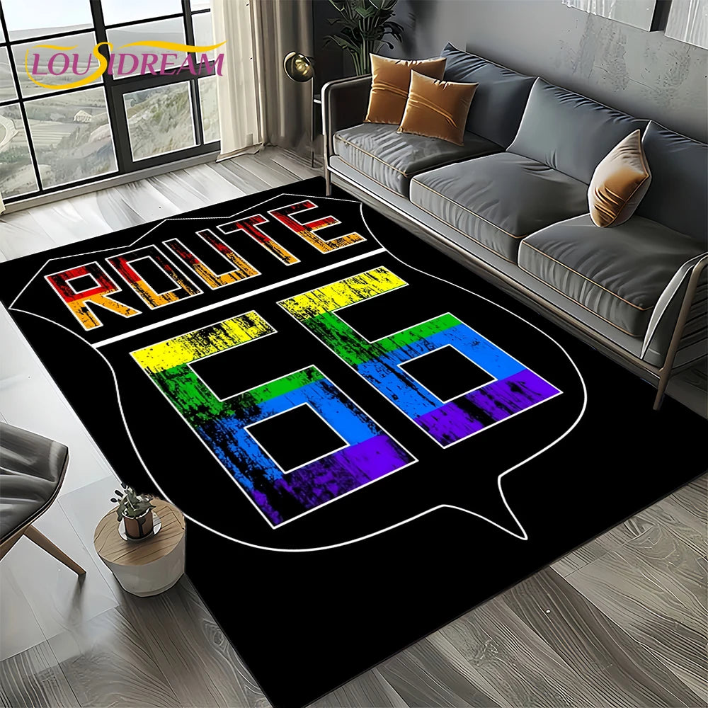 Retro America Historic Route 66,Mother Road,mãe EstradaCarpet Rug for Living Room Bedroom Home Sofa,Area Rug Non-slip Floor Mat