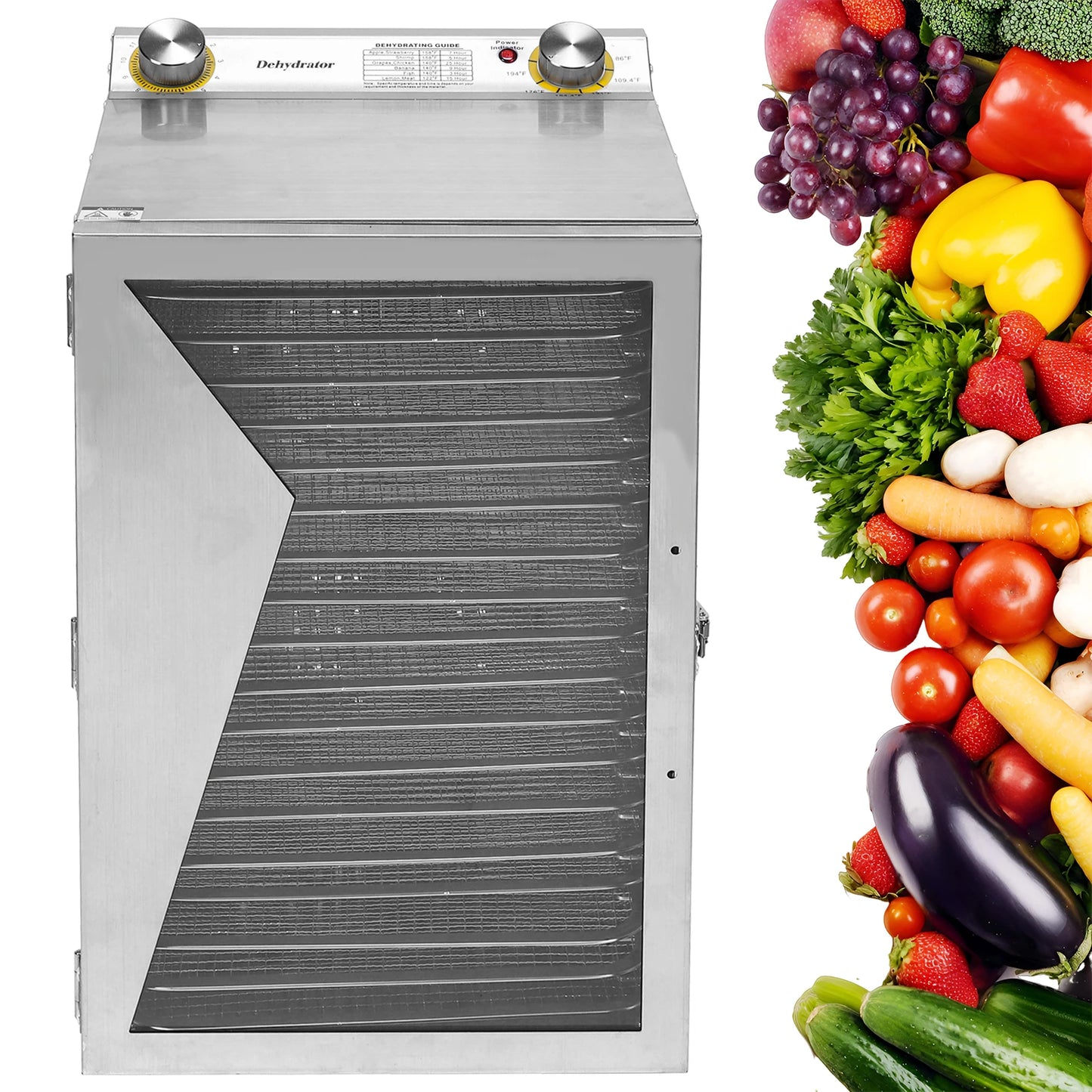 800W Food Dried Fruit Machine with 18 Stainless Steel Trays Temperature Control Dehydrator for Jerky Dog Treats Meats & Veggies