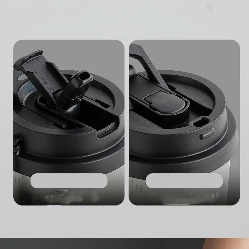 Insulated Coffee Mug with Ceramic Coating Travel Mug with Leak-proof Straw Lid Vacuum Double-wall Tumbler Thermal Cup Keep Cold