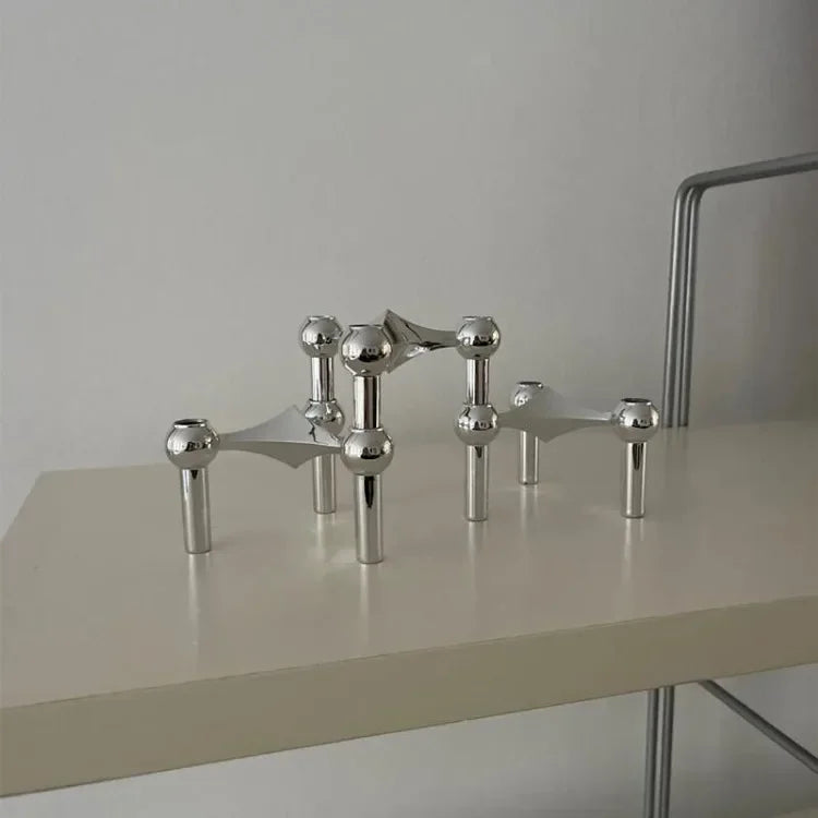 Metal Molecular Structure Candle Holder Nordic Silver Candlestick Centerpiece Living Room Decoration Gift Home Decore Candelabra