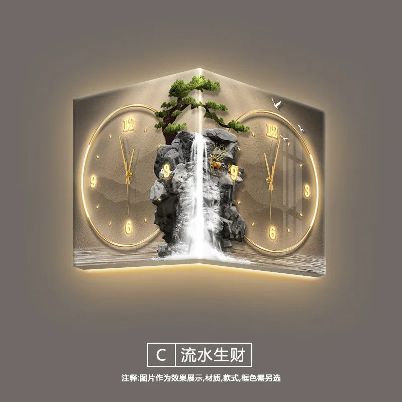 Modern Double Sided Corner Wall Clock Living Room Decoration LED Clock Mural Lamp Restaurant Background Wall Digital Wall Watch