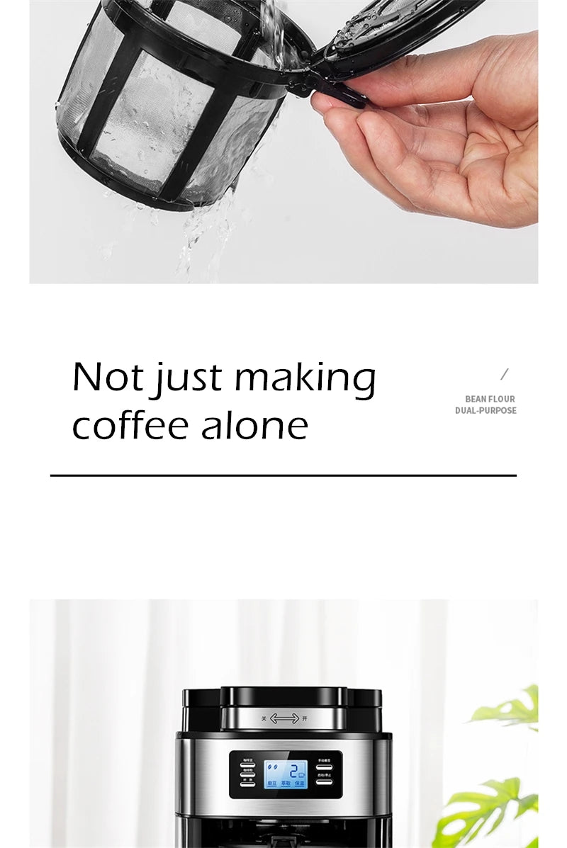 Fully automatic American coffee machine，Coffee beans or powder can be used，Electric grinding drip coffee machine 2-in-1