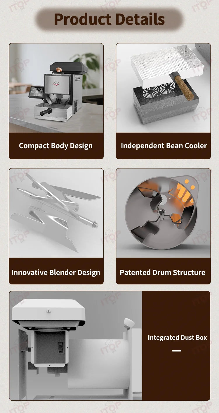 ITOP Coffee Roaster 200g Roasting Capacity for Household Patented Drum Structure and nnovative Agitator Design CBR-3