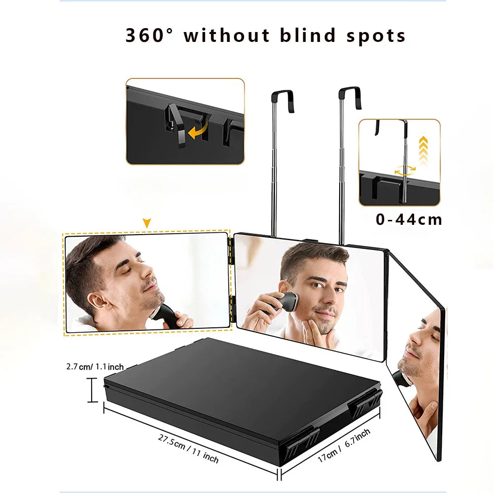 3-Way Mirror with LED 360 Trifold Hair Cut Mirror with Lighting Self Hairdressing Mirror For Hair Suitable For Haircut Styling