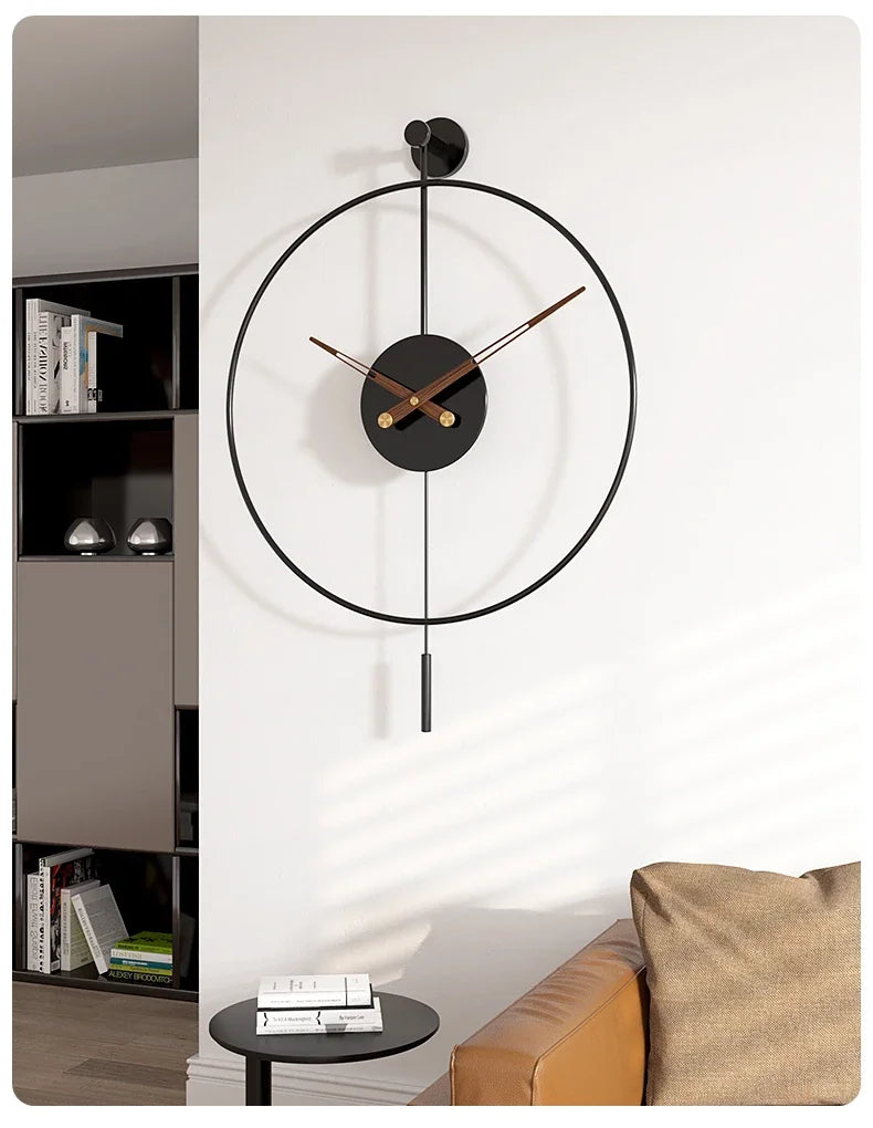 Spanish Minimalist Metal Wall Clock No Drill Installation Modern Industrial Style Large Silent Quartz Clock for Living Room