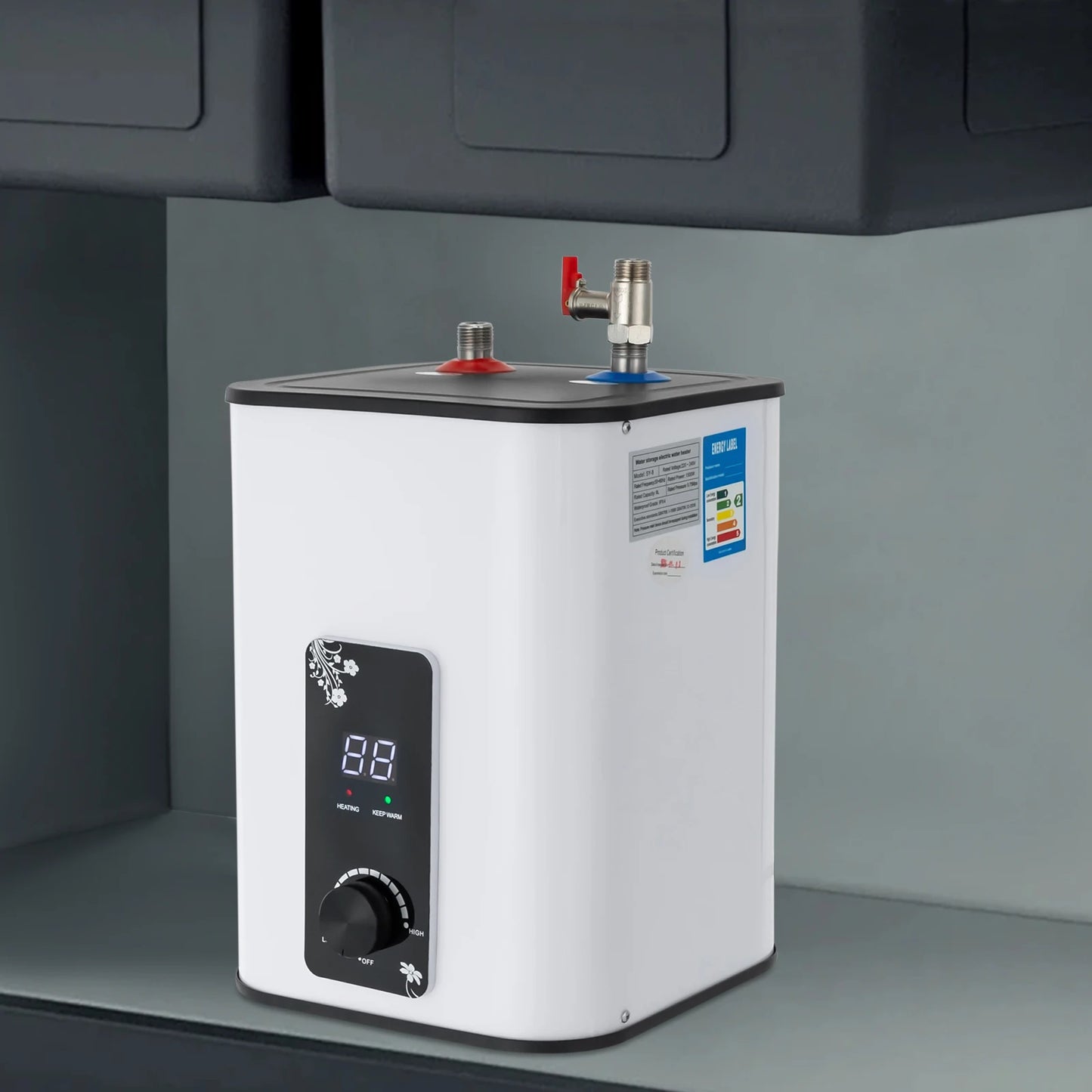 1500W 8L Electric Water Heater Instant Under Sink Stainless Steel Tank Fast Heating IPX4 Safe for Kitchen Bathroom RV SY-8