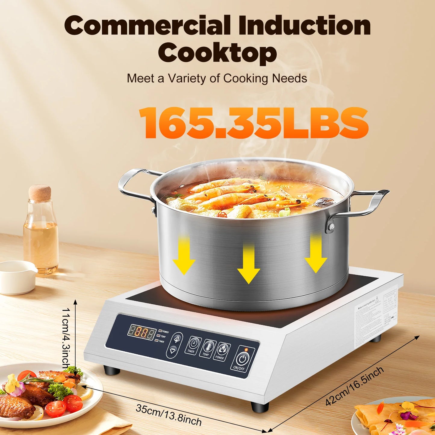 3500W Induction Cooker Digital Tube Display Induction Heat Cooktop for Flat Iron-bottomed Pans of 4.72-11.81 Inches