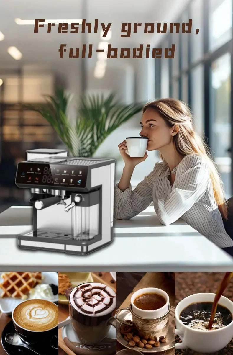 220V Semi-automatic Italian Coffee Machine With Grinding Function Espresso Coffee Maker Home Use Commercial Coffee Machine