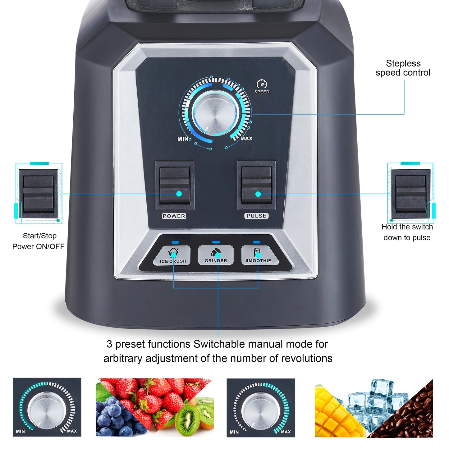 BioloMix Professional Kitchen Blender Automatic Program 2L Low-Profile BPA-Free Smoothie Juicer Ice Crusher Food Mixer