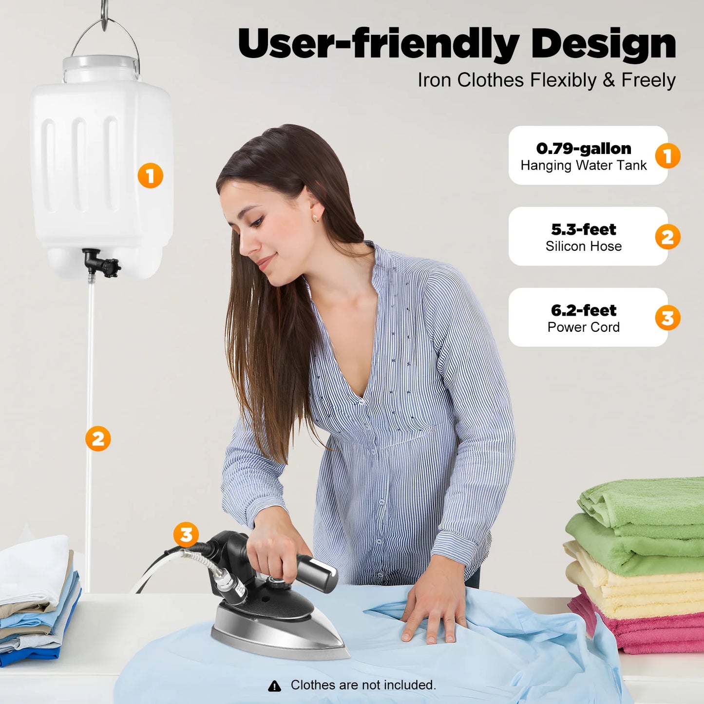 1200W Industrial Electric Steam Iron 5-Gear Temp 3L Tank Dry Steam Ironing Titanium Plated Soleplate Commercial Garment Steamer