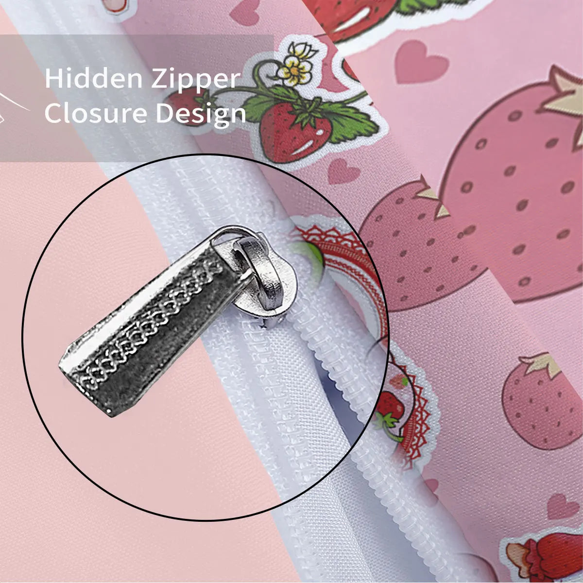 3pcs Pink Strawberry Girl Printed Down Duvet Cover Set, Multi Size Bedroom Bedding Decoration, Machine Washable