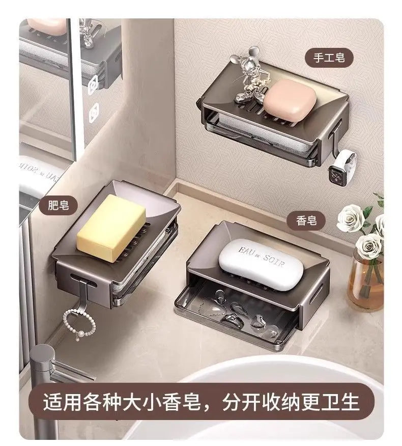 Bathroom Punching Free Household Wall Mounted Space Aluminum Toilet Shelf Soap Drainer Sponge