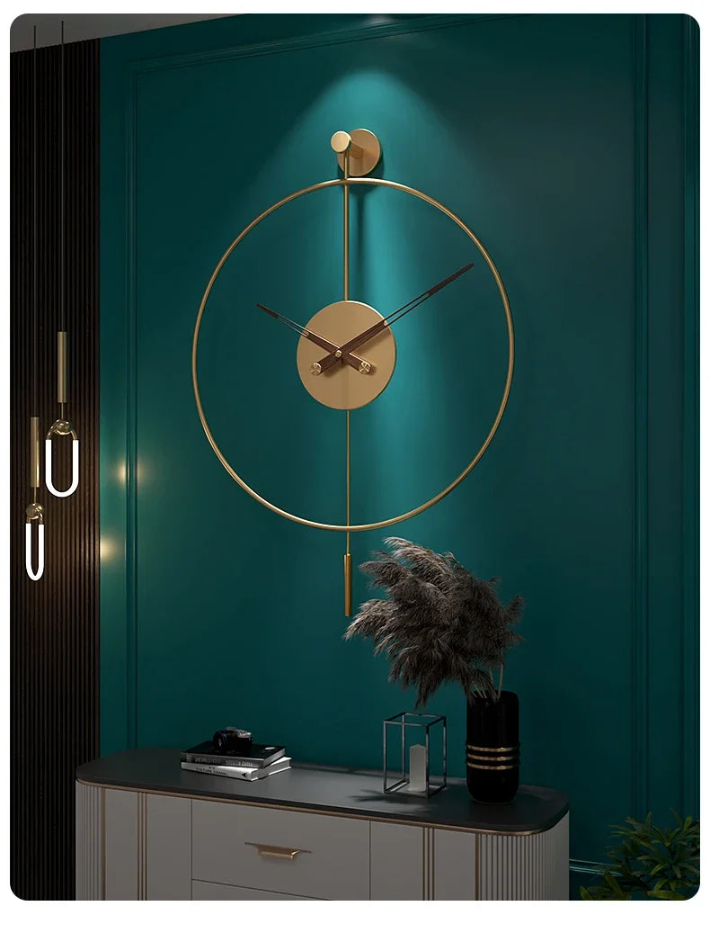 Spanish Minimalist Metal Wall Clock No Drill Installation Modern Industrial Style Large Silent Quartz Clock for Living Room