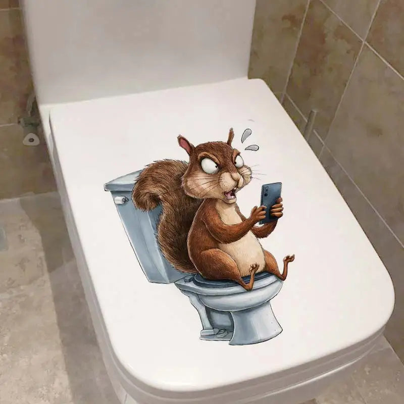 Funny Toilet Lid Stickers – Squirrels, Penguins & Raccoons Cute cartoon animals “sitting” on the toilet  instant bathroom humor! Waterproof, easy-peel decals for lid, cover or tank. Great for home, guest bath, or funny gifts. Wholesale available