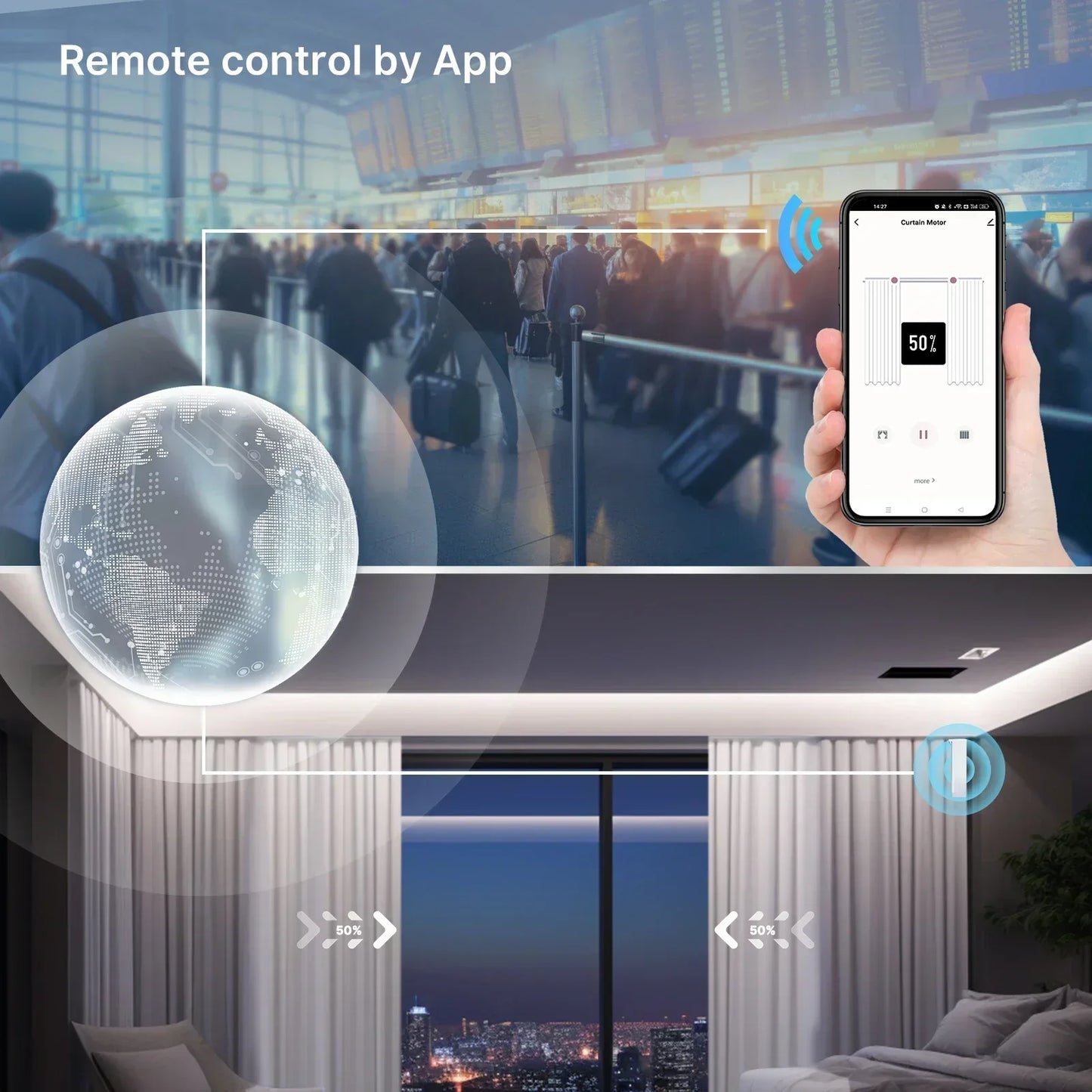 Smart Curtain Motor Electric WiFi and Zigbee Curtain Opener Remote Control For Curtain Track  Compatible with Alexa