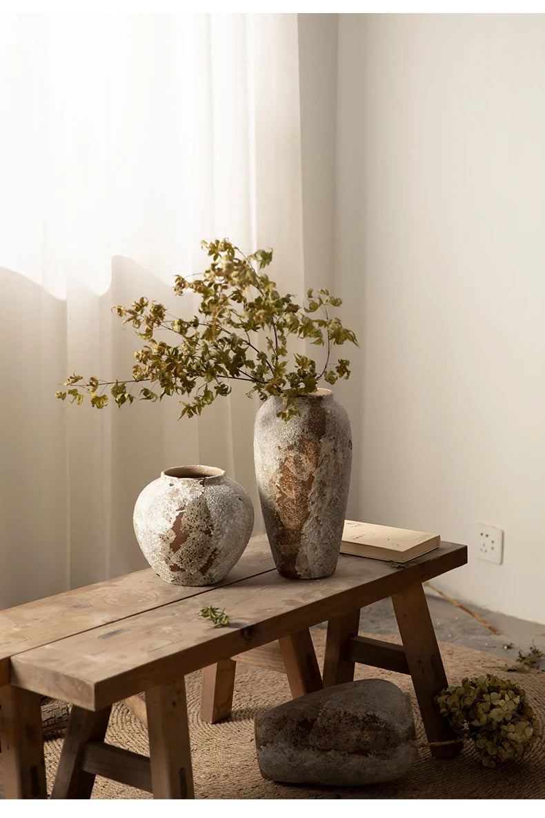 Hydroponic Flower Arranging Ceramic Vase Mottled Retro Chinese Pottery Jars Decorative Decorations for Living Room TV Cabinets