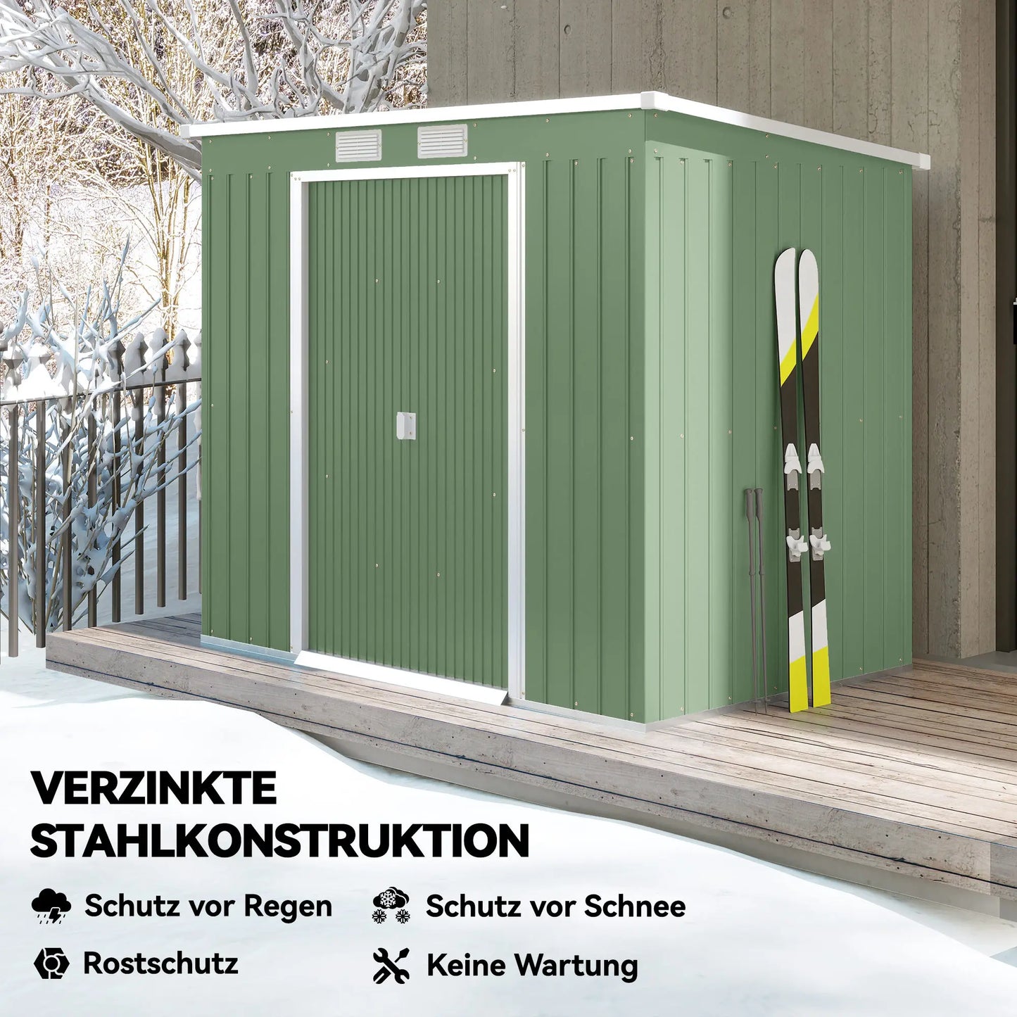 Outsunny tool shed 2.42 m², garden shed with ventilation window, sliding door, Green