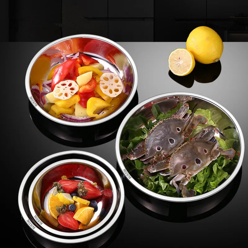 Thick Round 316 Stainless Steel Dinner Plate Food Grade Trays Salad Fruit Meal Pan Kitchen Steak Seafood Flat Cooking Bowls