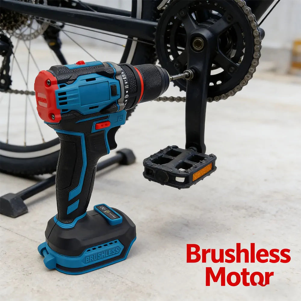 10mm Brushless Electric Impact Drill Driver 2-Speed Cordless Power Tool for Home DIY Construction 18V Battery Not Included