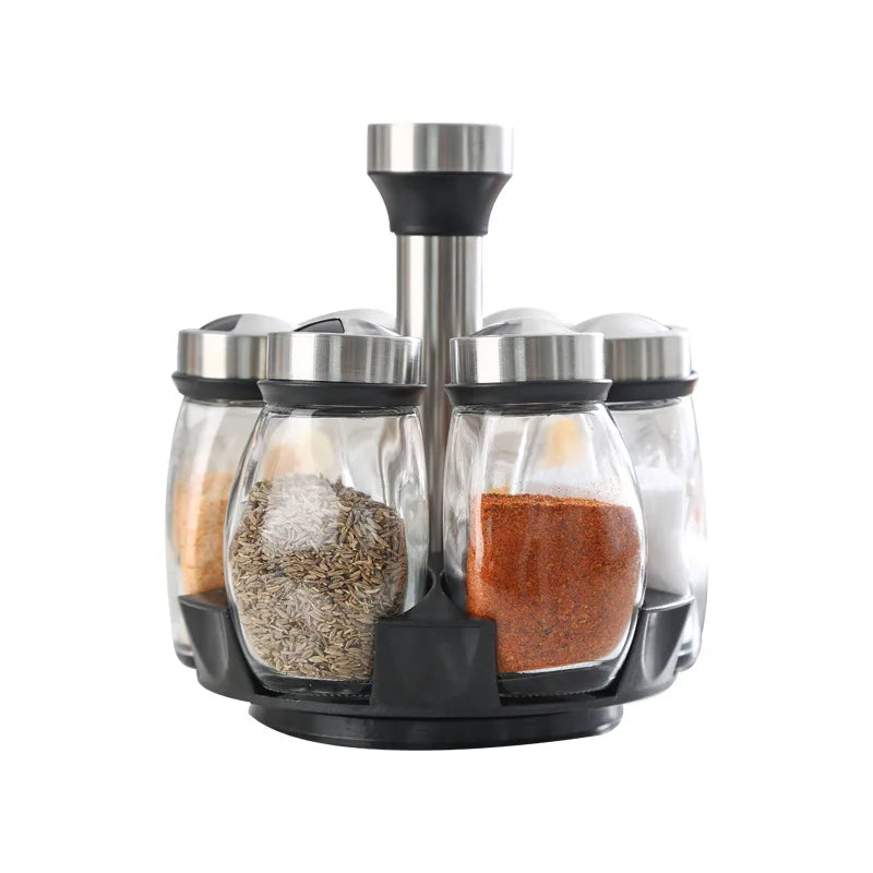 6/12PCSSeasoning jar, kitchen glass seasoning storage, 360 degree rotatable seasoning bottle jar.