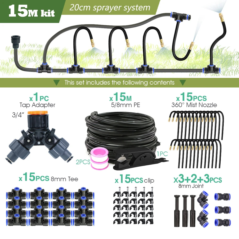 Black 8mm PE Hose 20cm Flexible Nozzle Misting Watering System 45/60/80/100W Self-priming Pump Adjustable Sprayer Kit for Garden