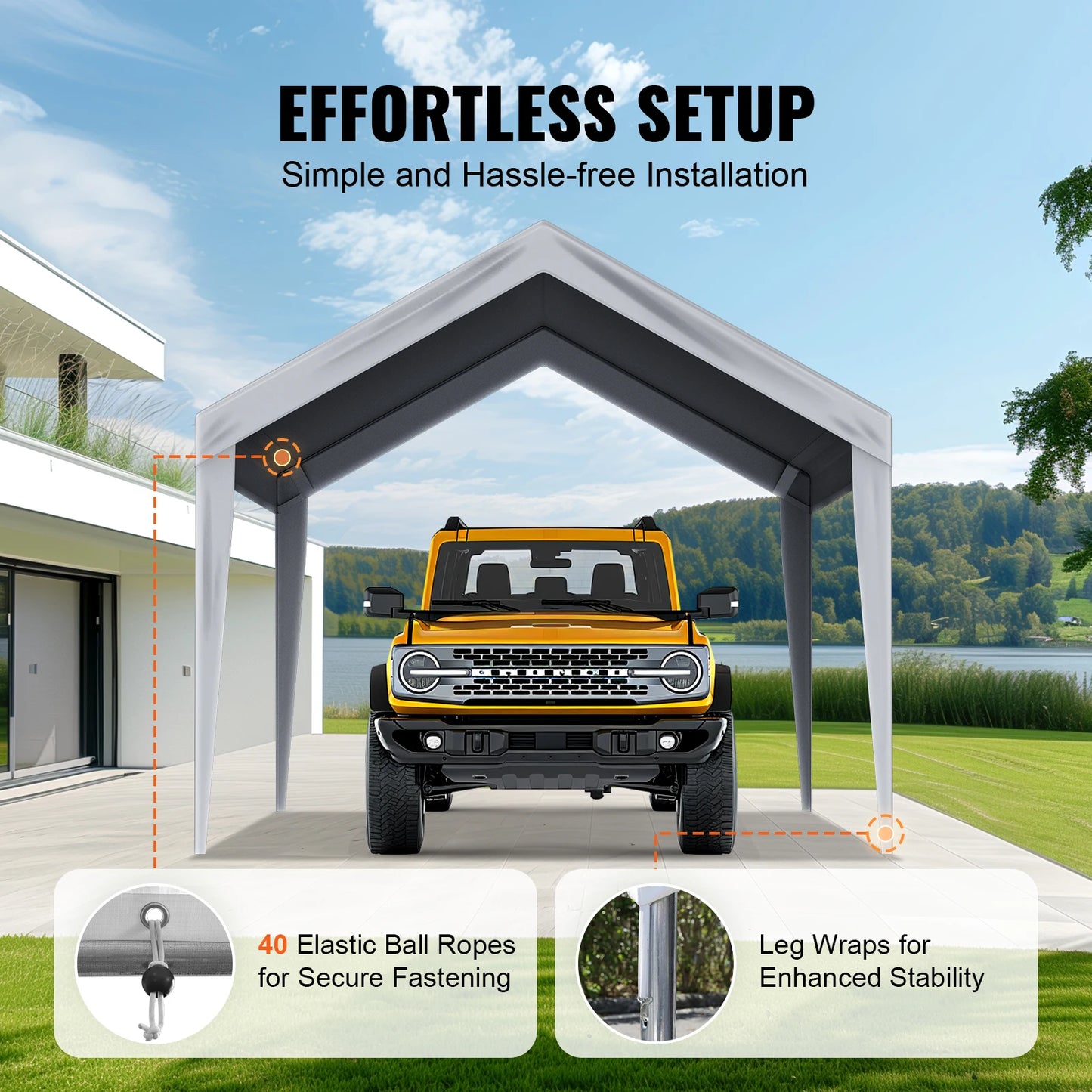 SucceBuy Carport Replacement Canopy Cover Garage Top Tent Shelter Tarp Heavy-Duty Waterproof & UV Protected with Ball Bungees