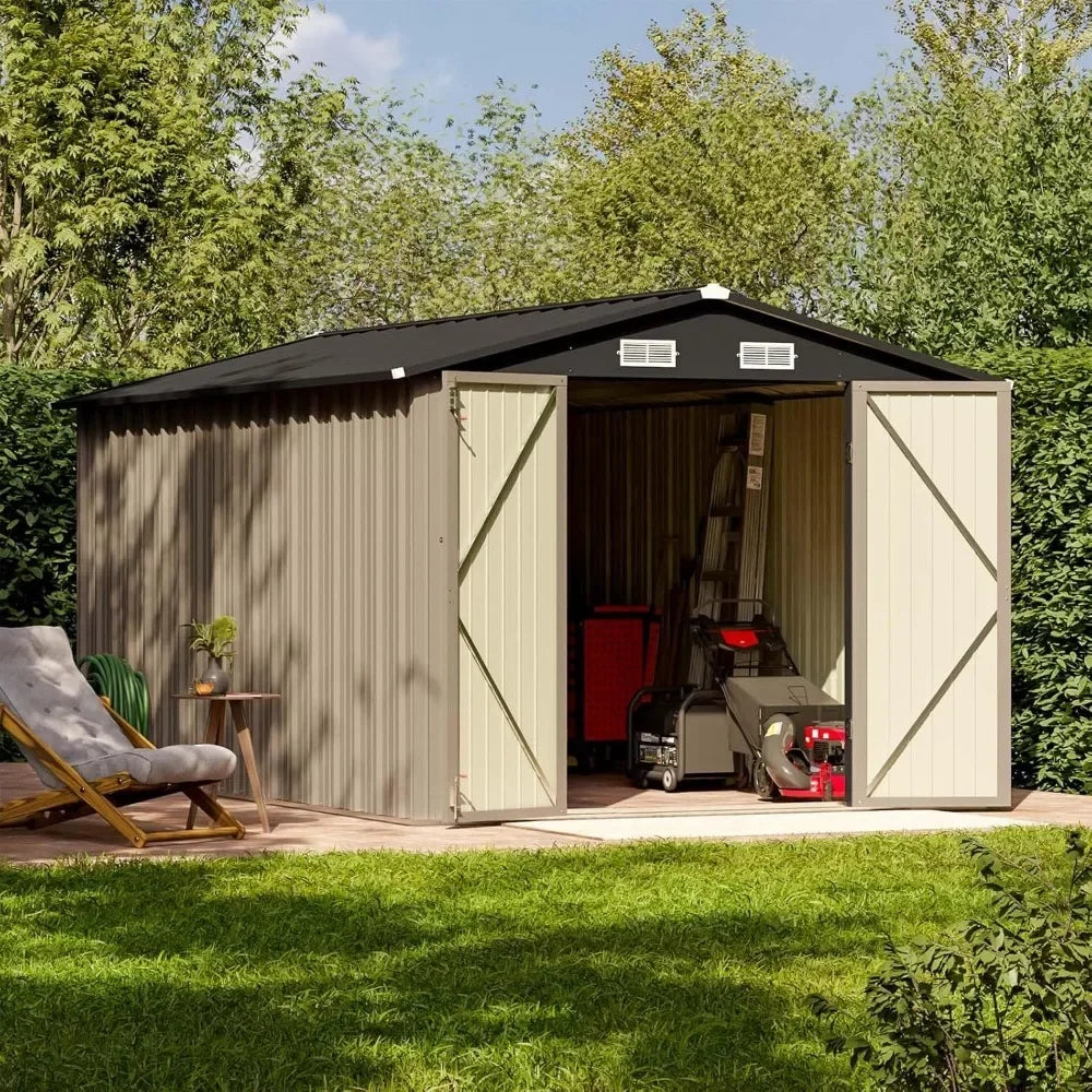 8 X 12 FT Metal Storage Shed for Outdoor, Steel Yard Shed with Design of Lockable Doors, Utility and Tool Storage for Garden