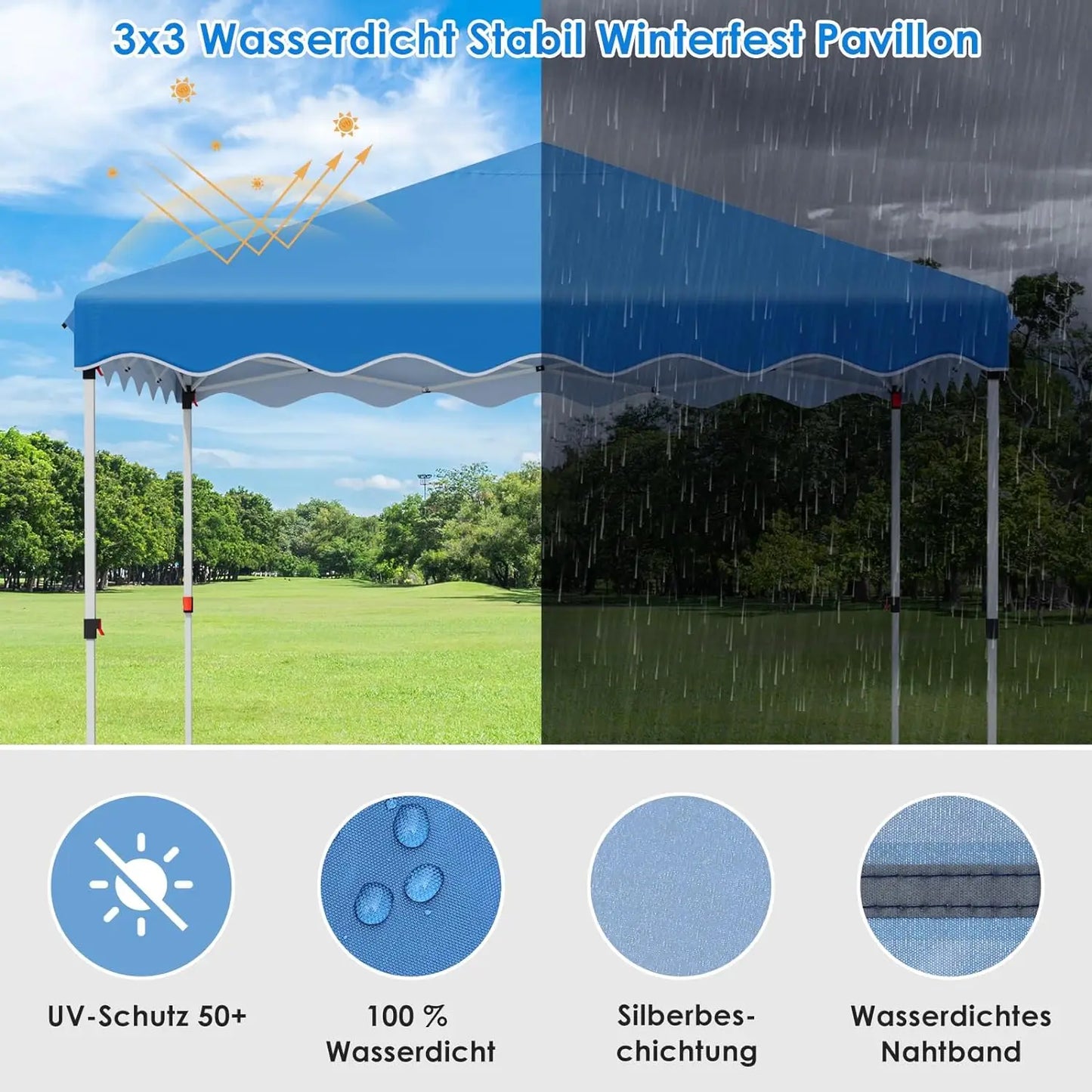 3x3M Gazebo Tent Pop up Canopy Instant with Bag Bonus 4 Weight Sandbags,& Carry Bag Foldable Shelter Outdoor Garden Tent