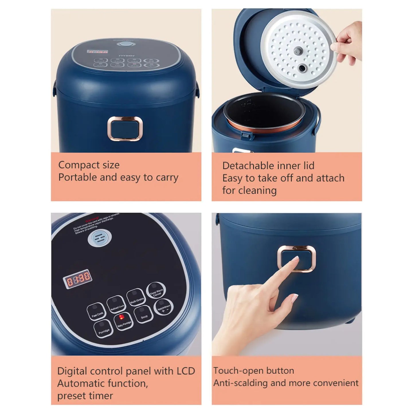 12V 24V 220V 2L 200Wcar Home Rice Cooker Van Car Rice Cooker For Car and Truck Carrying Electric Rice Cookers for 1-3 People