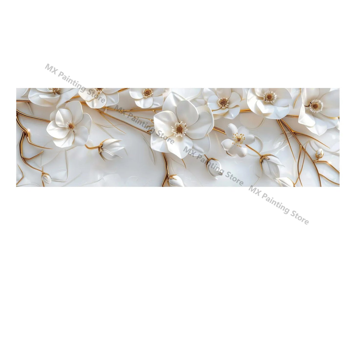 Abstract Floral Canvas Paintings,Modern Print White Flowers With Gold Branches And Leaves Posters,Nordic Living Room Decor Gift