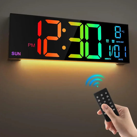 16.2'' Large Digital Wall Clock with Remote Control Big LED/Dual Alarm/8 RGB Colors Alarm Electronic Watch